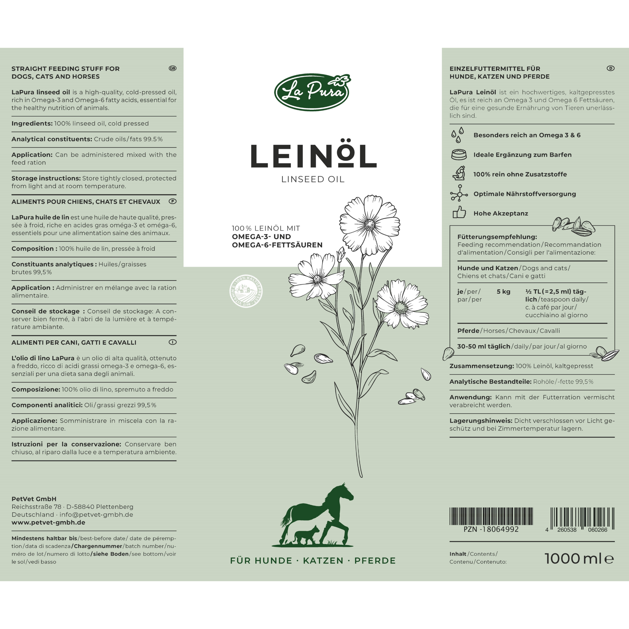 LaPura Leinöl für Hunde, Katzen und Pferde
