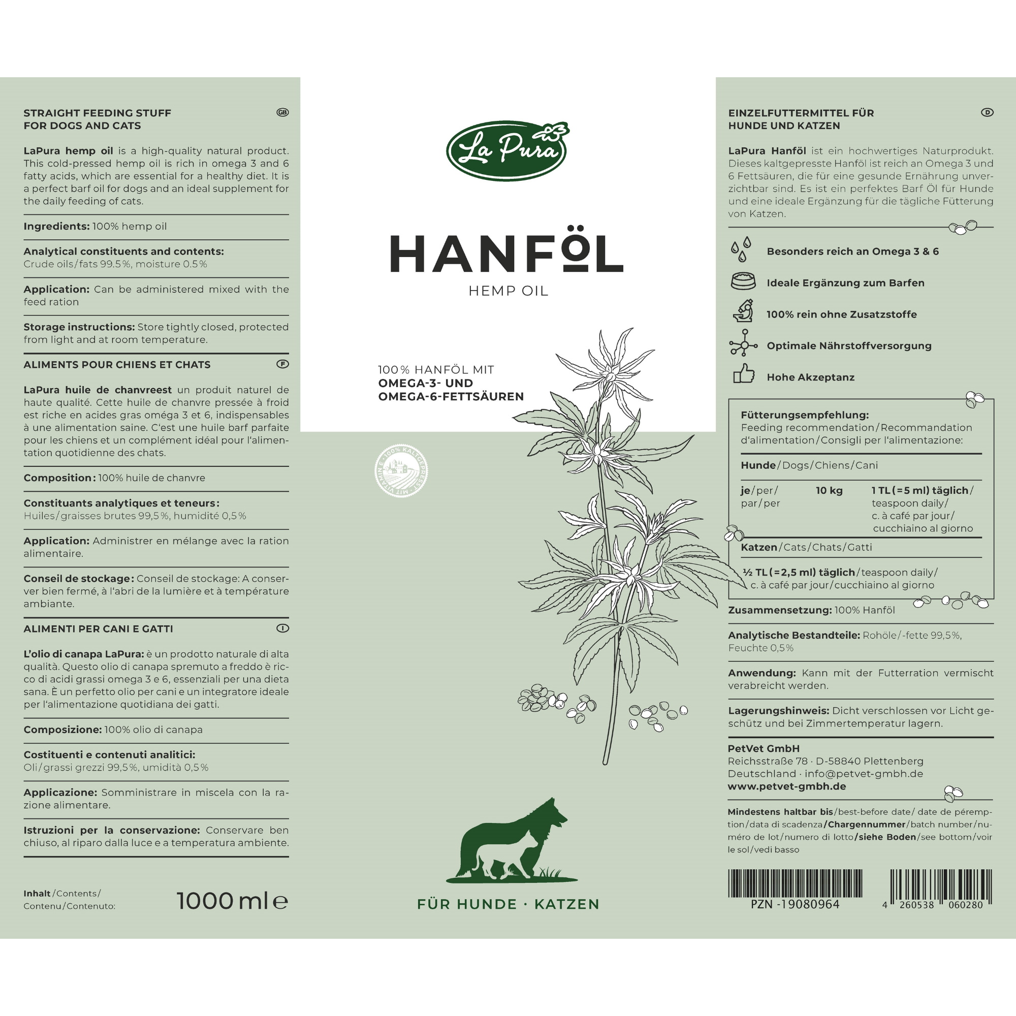 LaPura Hanföl für Hunde und Katzen