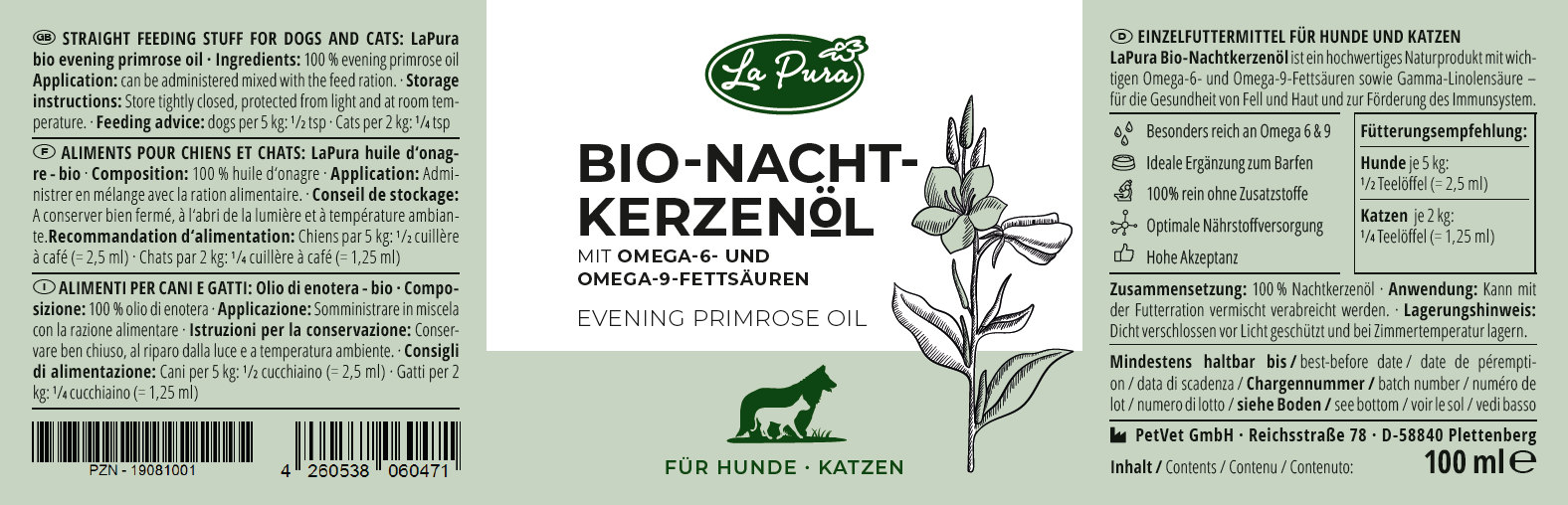 LaPura Bio-Nachtkerzenöl für Hunde und Katzen