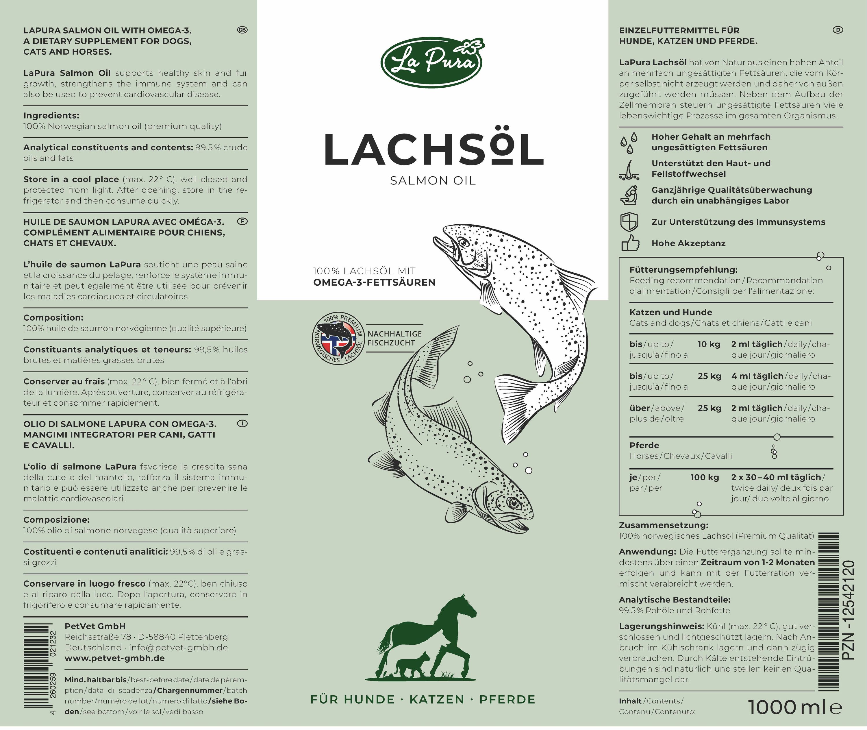LaPura Lachsöl für Hunde, Katzen und Pferde